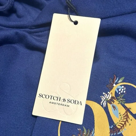 Scotch & Soda Hoodie Men’s Size Medium Floral Graphic Embroidered Navy Blue NWT - Picture 9 of 9